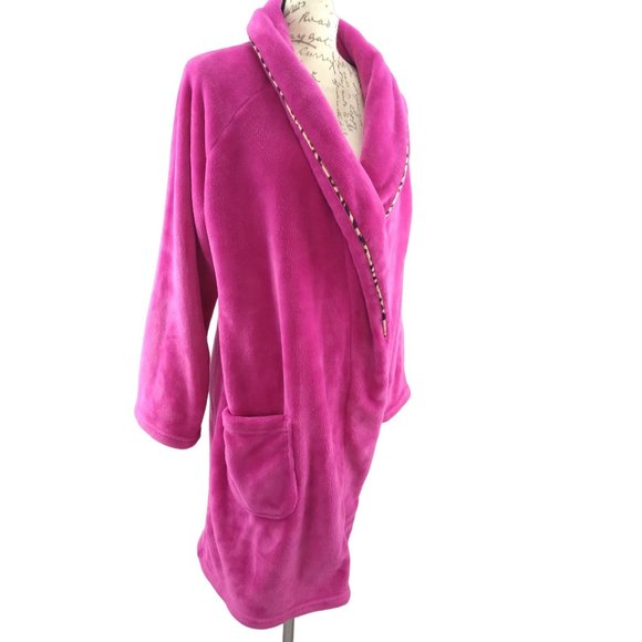 VICTORIA'S SECRET Pink Leopard cozy fleece dressing robe gown size xs/s NO BELT - Picture 12 of 13